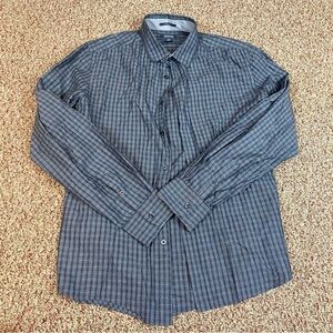 Kenneth Cole Reaction Mens Button Down Shirt Gray Plaid L